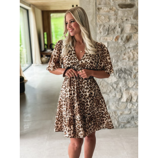 Robe courte léopard Marion - Beige/Choco