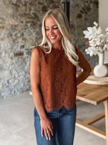 Blouse en dentelle Nellya - Marron