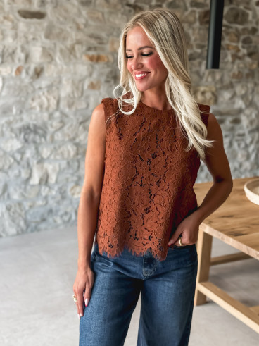 Blouse en dentelle Nellya - Marron