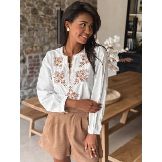 Blouse à motifs Yléna - Blanc/Camel