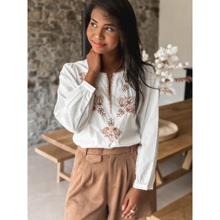 Blouse à motifs Yléna - Blanc/Camel