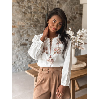 Blouse à motifs Yléna - Blanc/Camel