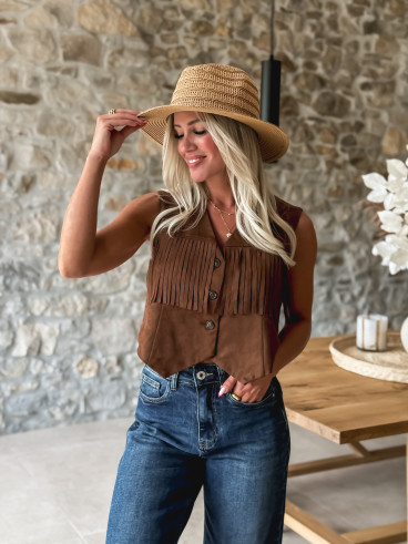Gilet en daim Loria - Chocolat