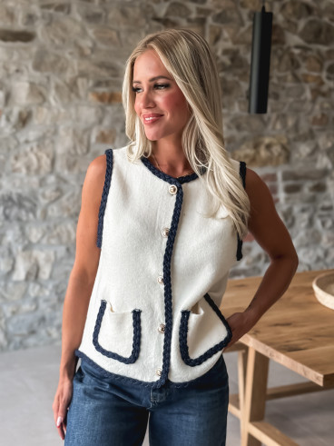Gilet Delphie - Ecru/Bleu foncé