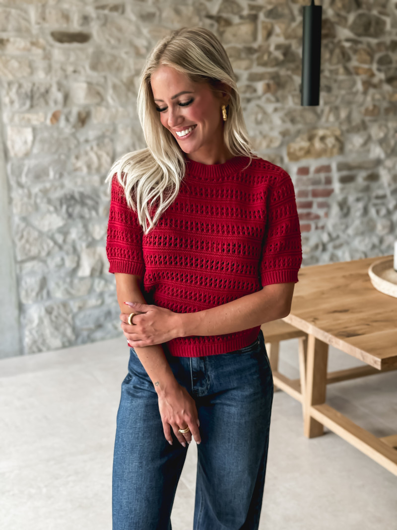 Pull manches courtes Regina - Carmin