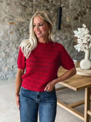 Pull manches courtes Regina - Carmin
