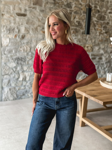 Pull manches courtes Regina - Carmin