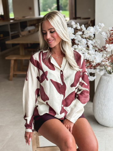 Chemise à motifs Appolina - Ecru/Bordeaux