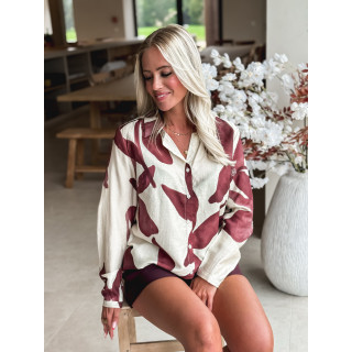 Chemise à motifs Appolina - Ecru/Bordeaux