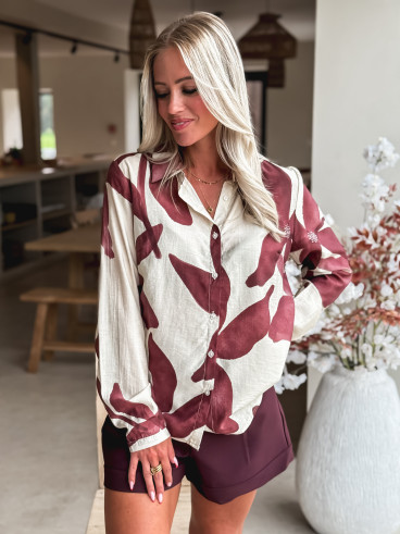 Chemise à motifs Appolina - Ecru/Bordeaux