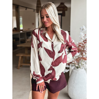 Chemise à motifs Appolina - Ecru/Bordeaux