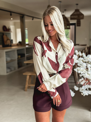 Chemise à motifs Appolina - Ecru/Bordeaux