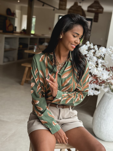 Chemise à motifs Naé - Kaki/Camel