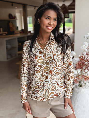 Chemise à motifs Tylia - Ecru/Camel