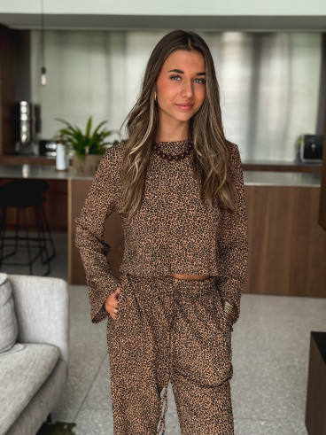 Blouse léopard Salomé - Camel/Noir