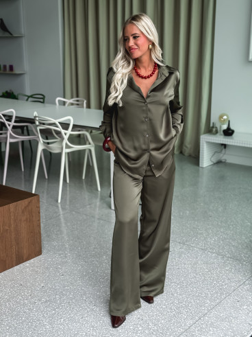 Chemise satinée Nara - Kaki