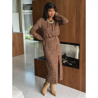 Robe longue léopard Salomé - Camel/Noir