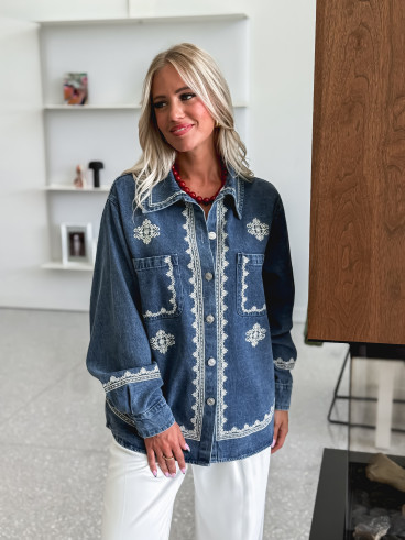 Chemise en jeans Charlaine - Bleu/Ecru