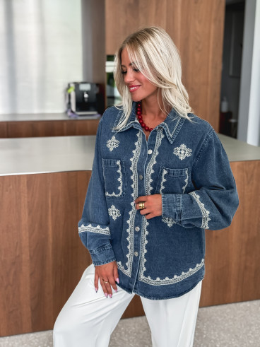 Chemise en jeans Charlaine - Bleu/Ecru