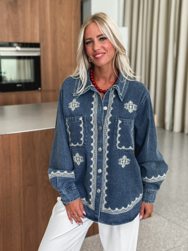 Chemise en jeans Charlaine - Bleu/Ecru
