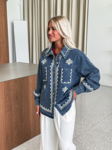 Chemise en jeans Charlaine - Bleu/Ecru