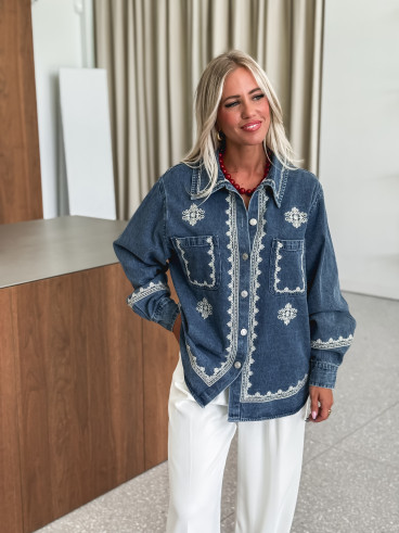 Chemise en jeans Charlaine - Bleu/Ecru