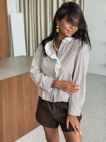 Chemise lignée Jelyssa - Chocolat/Ecru