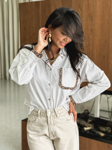 Chemise lignée Marieme - Beige
