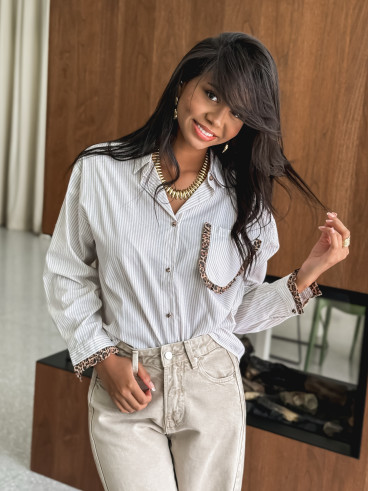 Chemise lignée Marieme - Beige