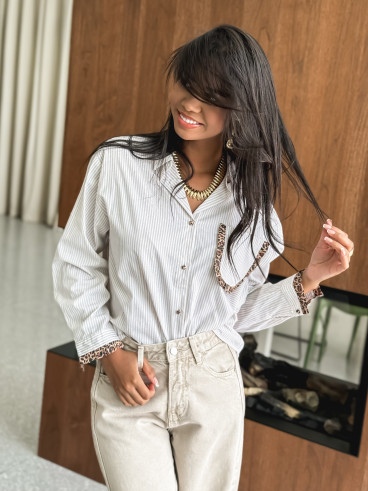 Chemise lignée Marieme - Beige
