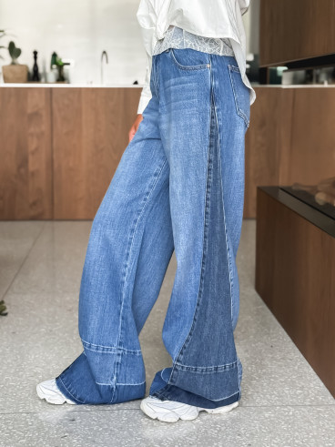 Jeans patchwork Aleandra - Bleu