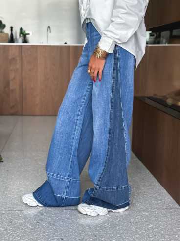 Jeans patchwork Aleandra - Bleu