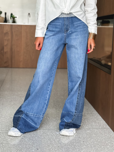 Jeans patchwork Aleandra - Bleu