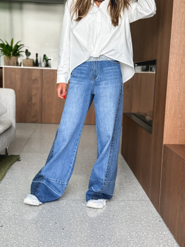 Jeans patchwork Aleandra - Bleu