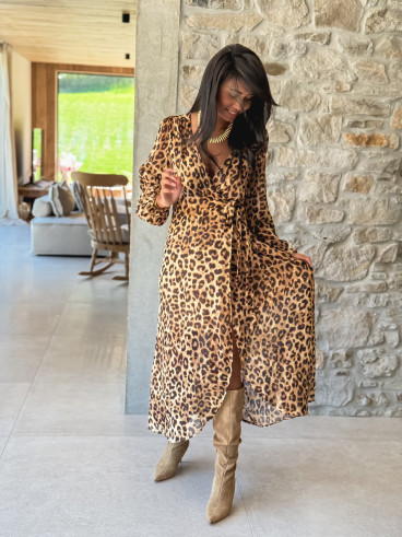 Robe Longue Léopard Elizea - Beige/Chocolat