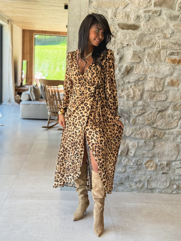 Robe Longue Léopard Elizea - Beige/Chocolat