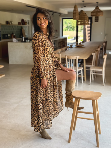 Robe Longue Léopard Elizea - Beige/Chocolat