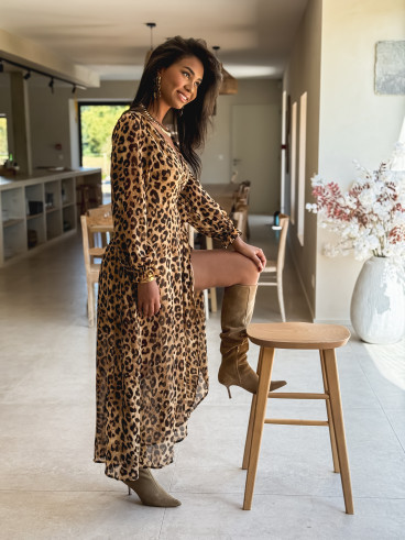 Robe Longue Léopard Elizea - Beige/Chocolat