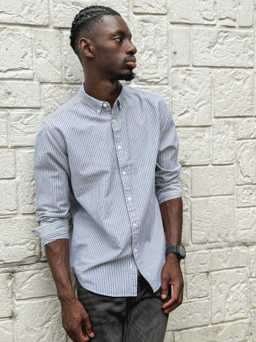 Chemise lignée Corentin - Gris/Blanc
