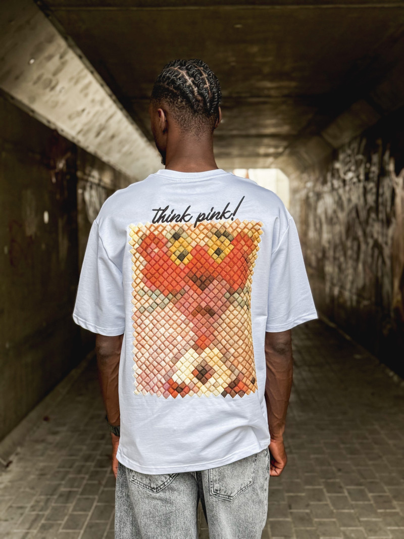T-shirt 'think pink' - Blanc
