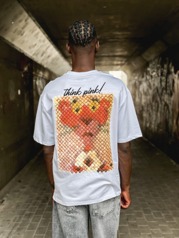 T-shirt 'think pink' - Blanc