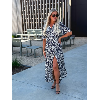 Robe longue à motifs Stéphie - Bleu/blanc