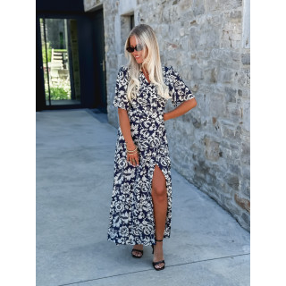 Robe longue à motifs Stéphie - Bleu/blanc