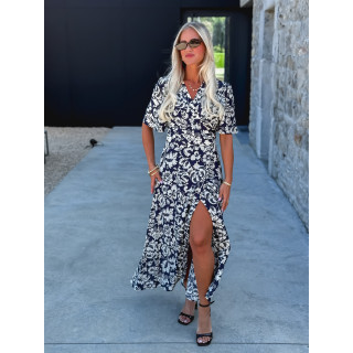 Robe longue à motifs Stéphie - Bleu/blanc