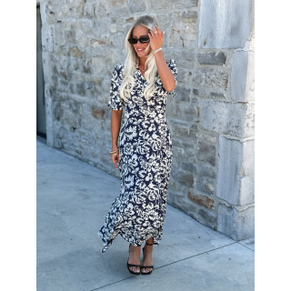 Robe longue à motifs Stéphie - Bleu/blanc
