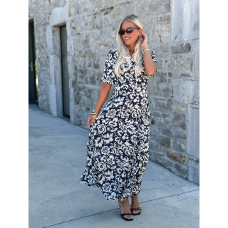 Robe longue à motifs Stéphie - Bleu/blanc