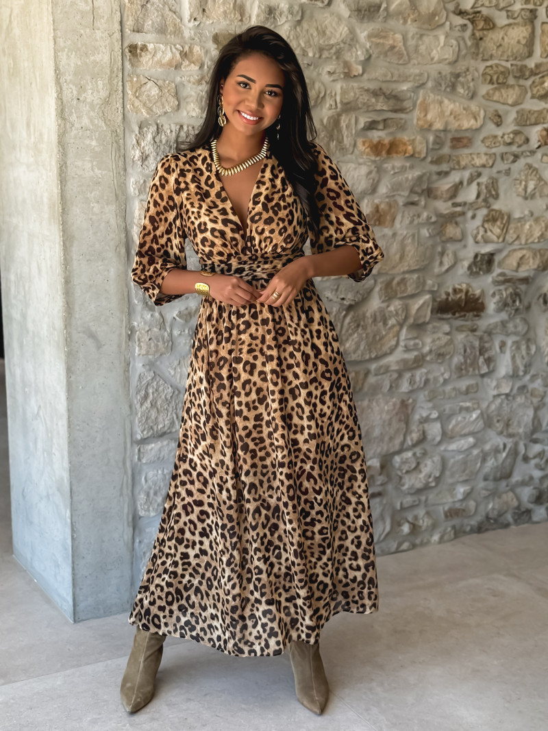 Robe léopard Elizea - Beige/Chocolat