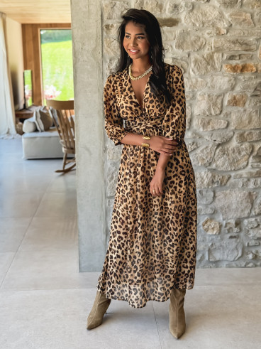 Robe léopard Elizea - Beige/Chocolat
