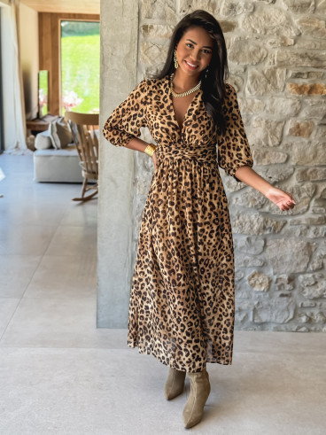 Robe léopard Elizea - Beige/Chocolat