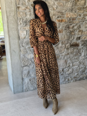 Robe léopard Elizea - Beige/Chocolat
